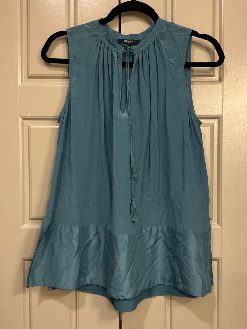 Madewell Silk Teal Tassel Tie Tank Top Size XS